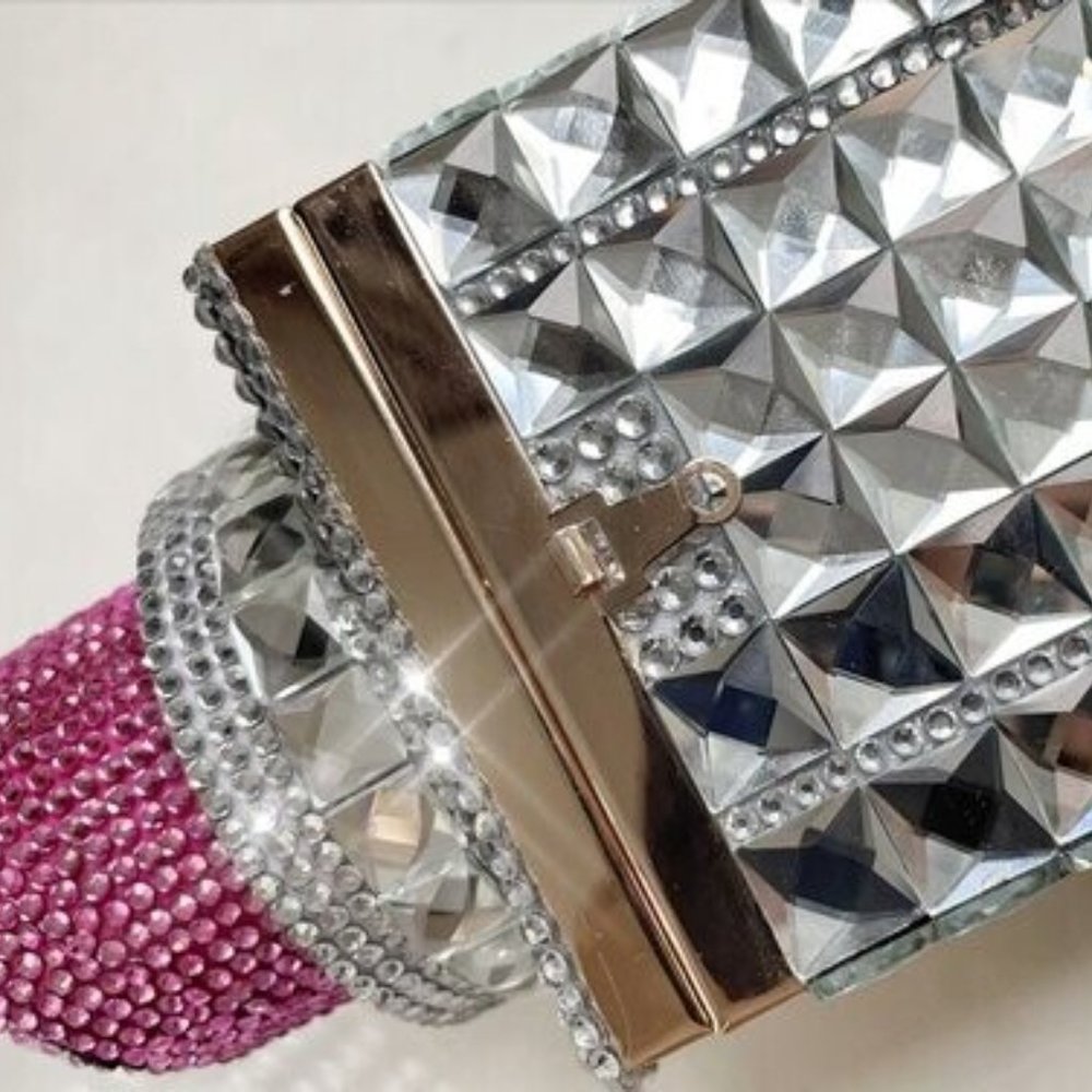 NWT Sparkling Swarovski Bling Crystal Rhinestone Lipstick Purse Pink & Red +Gift - Picture 7 of 13